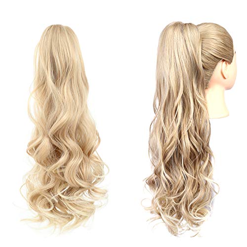 Rosa Star Claw Clip in Ponytail Hair Extension 24'' Curly Wavy Hairpiece One Piece A Jaw Long Synthetic Jaw Clip Pony Tails for Women (Dark Blonde 24/613#)