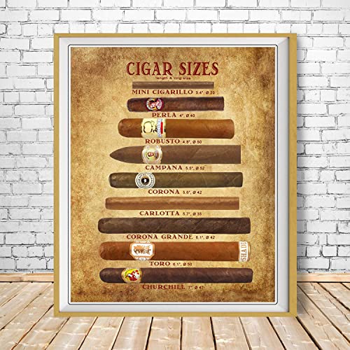 Retro Metal Tin Sign 12 X 16 Inches Cigar Art Cigar Size Chart - Cigar Poster - Tobacco Print - Man Cave Wall Art Fathers Day Funny Wall Decor Nostalgic Arts Decor Waterproof Plate Decoration Gifts