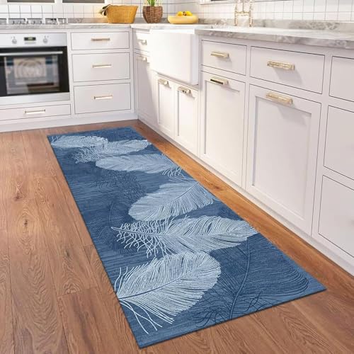 Tapis de couloir long 90x200cm bleu abstrait de qualité supérieure