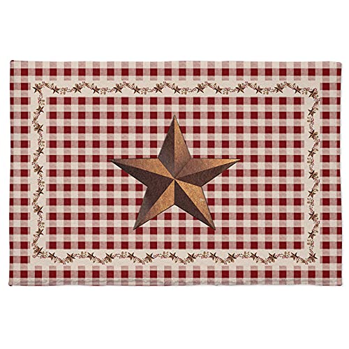 Independence Day Doormat Shaggy Carpet Western Star,Vintage Red Buffalo Plaid Bath Rug Non Slip Soft Door Mats American Stars,Fuzzy Area Cushion For Kitchen/Bedroom/Bathroom/Living Room 20X31.5In #TOP1