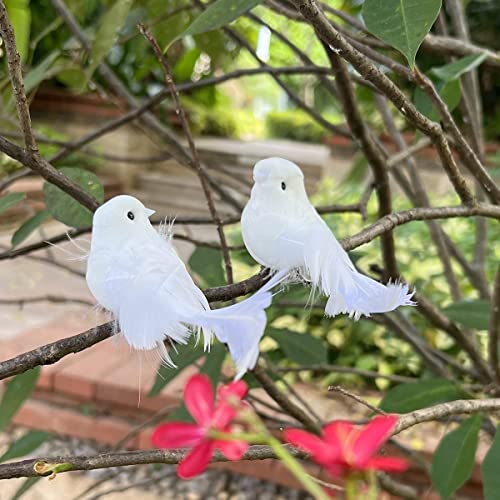 Lwingflyer 2Pcs White Doves Decorative Birds Artificial Simulation Foam Feathered Bird Pigeons Ornament For Wedding Wreaths Craft Christmas Tree Decorations 12Cm (Wire Feet) #TOP6