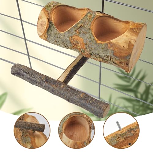 Image of Wooden Bird Feeding Dish Cups Perch Stand Hanging Feeder Solid Wood Parrot Feeding Bowl for Parakeets Conures Cockatiels Budgie Parrot