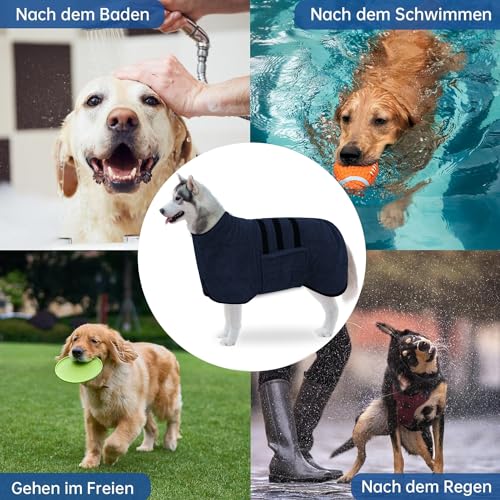 WUFANC Hundebademantel, Bademantel Hund aus Mikrofaser, Extra Saugfähig und Schnelltrocknend, Hunde Bademantel mit Klettverschluss und Verstellbarem Schrumpfband für Große Mittel und Kleine Hunde