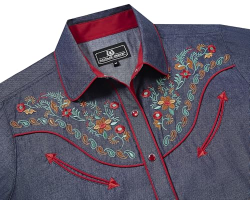 SALVAJE OESTE Women's Embroidered Western Cowgirl Slim Fit Shirt Long Sleeve Snap Button Down Shirt with Embroidery4