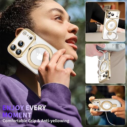 Image of Magnetic for iPhone 17 Pro Case with Invisible Stand[Compatible with MagSafe][Full Camera Lens Protector][Military Drop Protection] Shockproof Not Yellowing Clear Slim Soft for Women Men