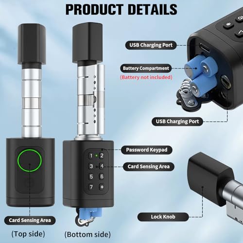 Cerradura electrónica inteligente con huella dactilar y cilindro ajustable para casa 4