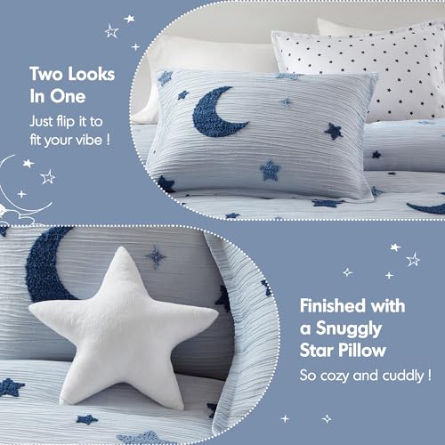 Image of Intelligent Design Kids Blue Star Moon Queen Comforter Set, 4pc