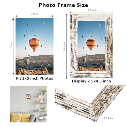 Image of JCJMY 3x5 Picture Frame for Tabletop, 3 x 5 Photo Frame with Shatter Resistant Plexiglass, Sturdy 3 by 5 Poster Frame, Rustic White