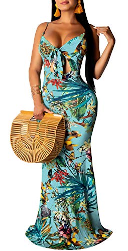 Women's Floral Low-Cut Dresses Tie Front Beach Cover Up Sundress White