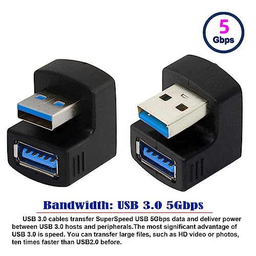 CY Cable 2pcs/set Up Down Angled USB 3.0 Adapter A Male to Female Extension 180 Degree 5Gbps, Black Up+Down Angled - Image 2