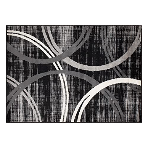 Rugshop Modern Wavy Circles Design Area Rug 2' x 3' Black