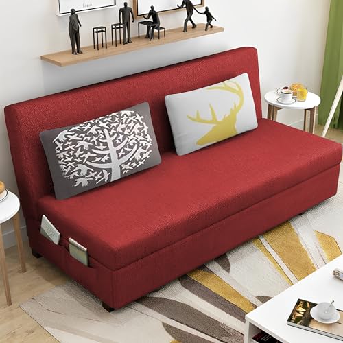 Image of Divano 3 Seater Sofa Cum Bed for Living Room (Maroon) Premium Fabric Sofa