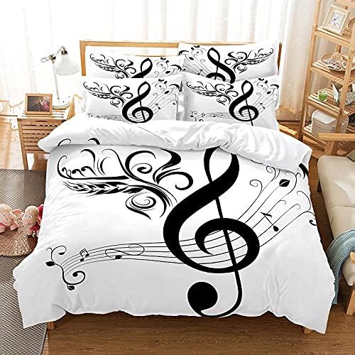 MAODU Housse de Couette 220x240 Note de Musique 3 pièces Parure de Lit Microfibre + 2 Taies D'oreillers 65x65 cm Avez Fermeture Éclair