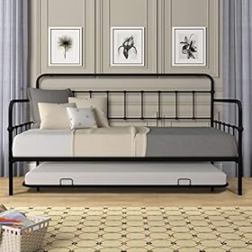 Lifeand Twin Size Metal Frame Daybed with Trundle,Heavy Duty Steel Slat Support Saving Space Bed Sofa,Bedroom Living… 51cWHPQoRvL. SS280
