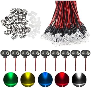 WMYCONGCONG 70 PCS Mixed Color 12V DC 5mm LED Pre Wired 20cm Bulb Lamp w/ 20 PCS 5mm Light Emitting Diode LED Holder w/ 10 PCS 9V Battery Clip Connector