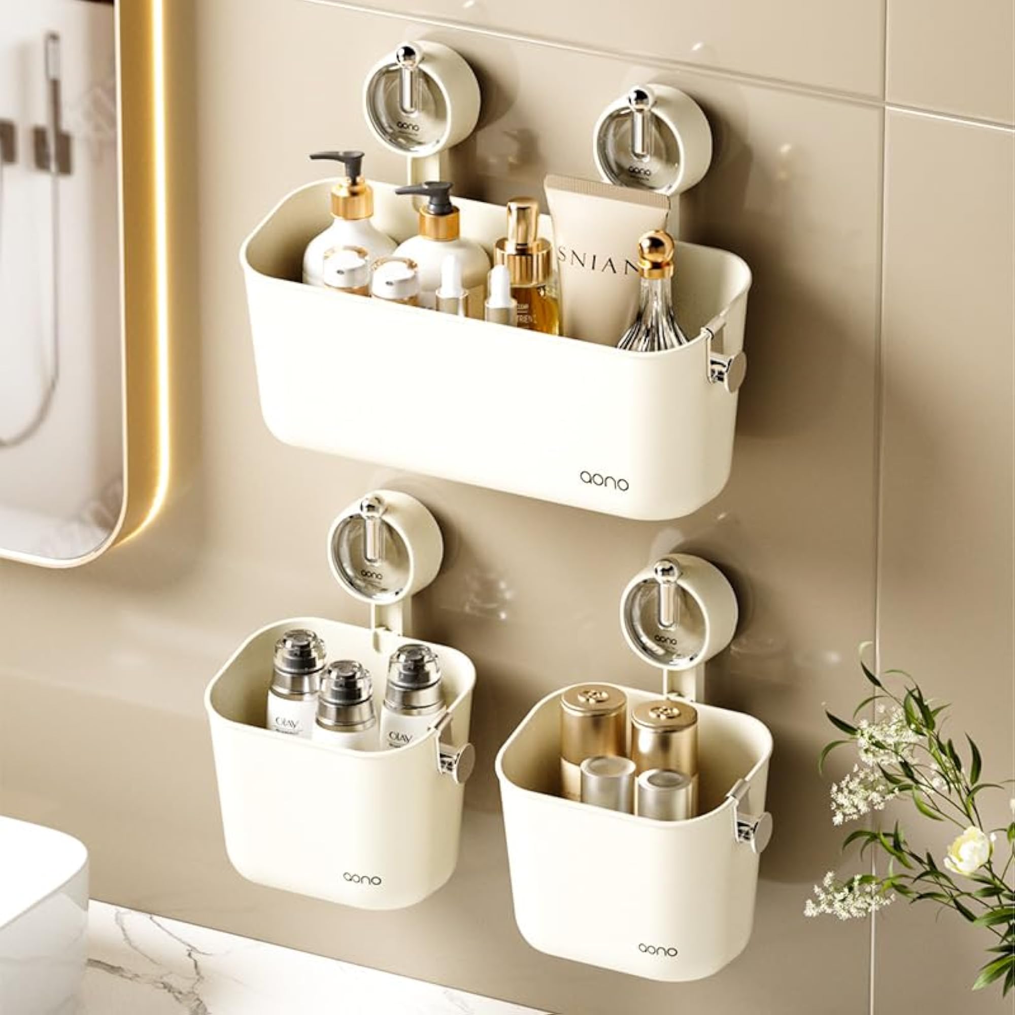 Wall-Mounted Shower Caddy with Suction Cup, Space-Saving Organizer
