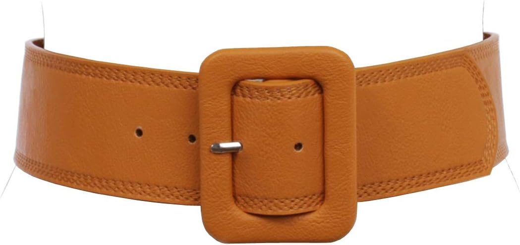 Women's 2 1/4" Wide High Waist Rectangular Stitch-edged Leather Belt