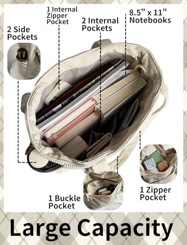Bolso Tote de pana para mujer, grande y con múltiples bolsillos miniatura 4