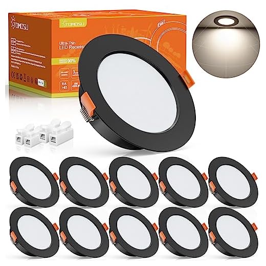 Tomosu LED Einbaustrahler 230V Schwarz, 5W IP44 Spots Deckenleuchte Flach Bad, Rund Ø75-85mm, Einbautiefe 24mm, 450LM LED Spot Neutralweiß 4000K für Badezimmer Wohnzimmer Küche, 10er Set