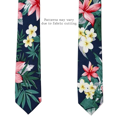 Image of BELLUNO Men's Cotton Floral Skinny Tie, 2.5 inch Width, with Gift Box