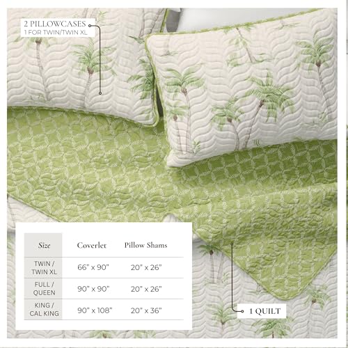 Image of Great Bay Home 3-Piece Full /Queen Microfiber Quilt Set with Shams - Reversible Coastal Print, Lightweight, Layerable Bedding Set - Nautical Bedspread for All Seasons (West Palm Trees)