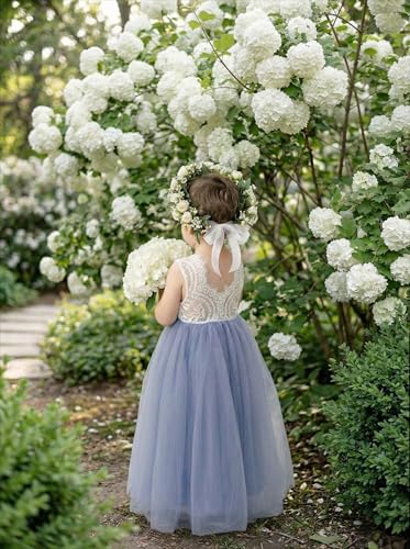 Image of 2Bunnies Girl Peony Lace Back A-Line Straight Tutu Tulle Party Flower Girl Dress