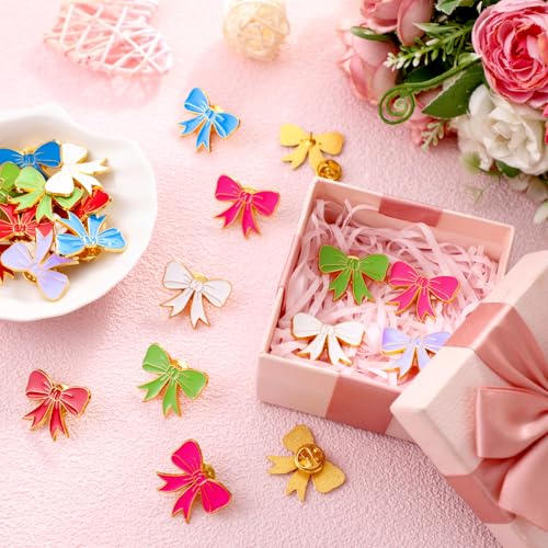 Image of Tondiamo 24 Pcs Girls Bow Enamel Pins Bulk Ribbon Lapel Pins for Women Girl Clothes Hats Bag Decor Holiday Gifts