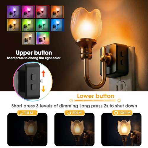 Image of L LOHAS LED Night Lights Plug into Wall, RGB Floral Night Lights with Dusk to Dawn Sensor, 0-100lm Adjustable Brightness, for Hallway Bedroom Stairway