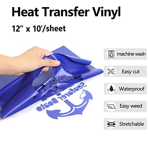 Image of RENLITONG Royal Blue HTV Iron on Vinyl 12Inch by 10ft Roll Heat Transfer Vinyl for T-Shirt HTV Rolls for All Cutter Machine - Easy to Cut & Weed for Heat Transfer Design