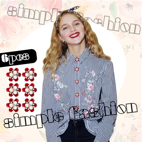 Unittype 6 Pcs Imitation Shell Pearl Flower Cuff Button Covers Alloy Electroplated Detachable Cufflinks Button Cover for Women Dress Shirts Crafting DIY Embellishments Gifts (6-pedal Flower) by Unittype - Image 2