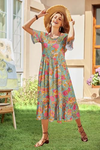 Image of STYLEWORD Womens Summer Casual Short Sleeve Flowy Midi Beach Dress
