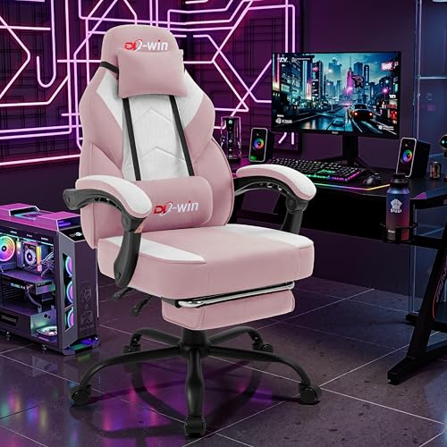 Image of DL-win Video Gaming Chair for Adults, Computer Chair with Footrest and Ergonomic High Back, Big and Tall Gamer Chair with Massage Lumbar Support (Blush)