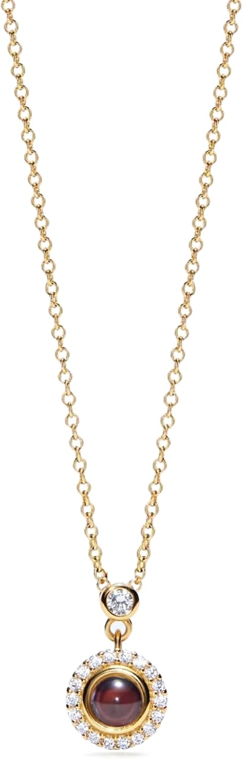 PERIMADE Custom Photo Projection Necklace with Picture Inside, Personalized Text & Love in 100 Languages Round Pendant Necklace, Customized Birthday Christmas Memorial Gifts for Women Mother Daughter