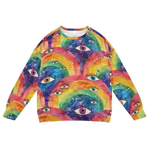 JUNZAN Glitter Evil Eyes on Rainbows Big Girls Sweatshirt Hoodie Fleece Kids Pullover Hoodie Camping 4T