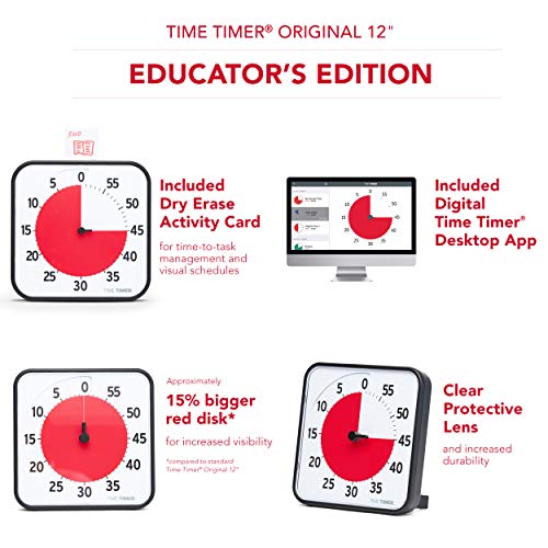 Time Timer 12 Inch Visual Timer 60 Minute Kids Desk Countdown Clock With Dry Erase Activity Card, Also Magnetic For Kids Classroom, Homeschooling Study Tool, Task Reminder, Home And Kitchen Timer #TOP1
