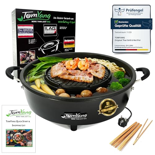 TomYang Hot Pot – Der Original Thai Grill, Designed in Germany, Schweizer Antihaftbeschichtung, mehr als 100 Anleitungsvideos & Rezepte. Korean BBQ, Hotpot, Mookata Thai Hot Pot Topf