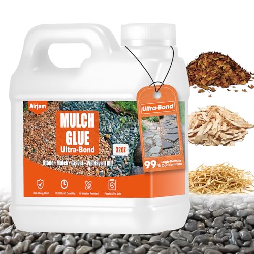 Rock Mulch Glue for Landscaping 32oz, Ultra-Bond Gravel Binder for Pea Gravel & Stones, Long-Lasting & Non-Toxic Mulch Glue Max, Outdoor Strong Pebble Gravel Hold for Paths, Patios & Garden Borders