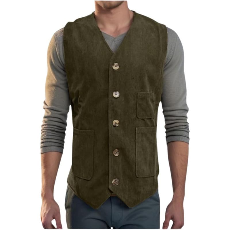 mareout Men’s Corduroy Vest Vintage V-Neck Slim Fit Suit Waistcoat Casual Sleeveless with Pockets-picture-36