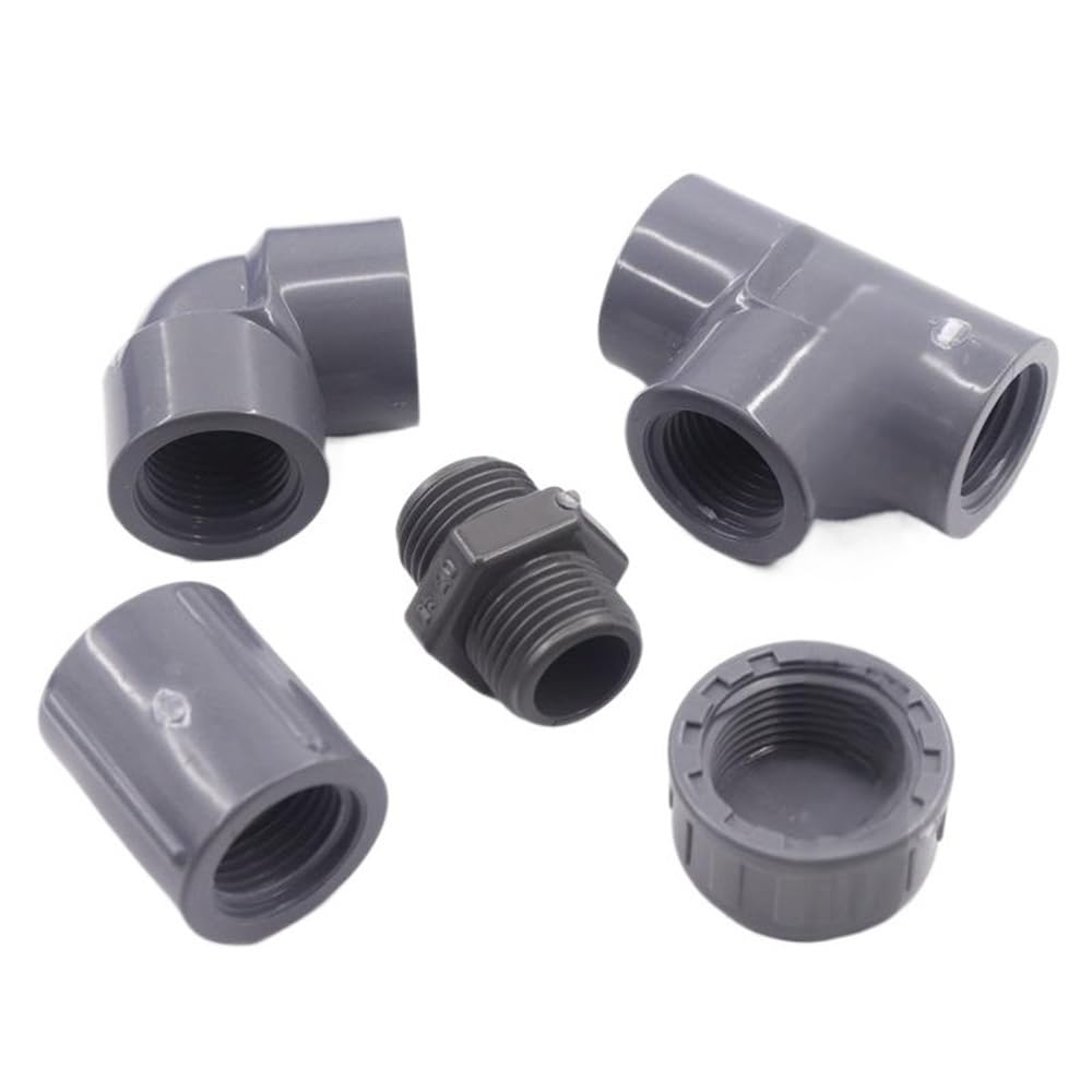 Connettore per tubo in PVC Connettore for tubo in PVC grigio, tappo terminale/raccordo a T da 1/2 pollice a 1 for irrigazione giardino, giunto filettato femmina in, 10 pezzi(Black,1inch)