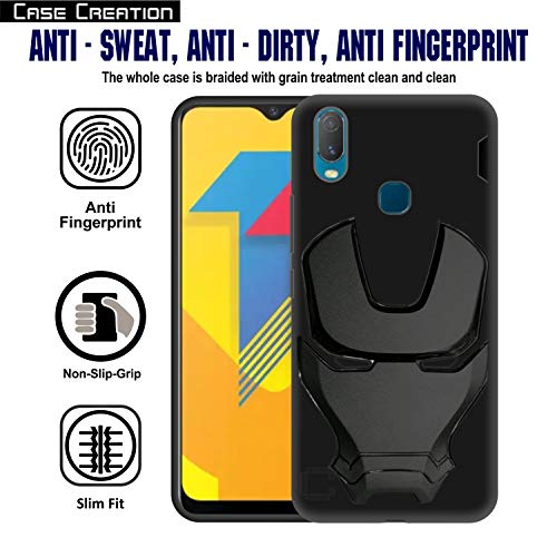 Image of COVERLY Official 3D Touch Feel Trending Avengers Logo Mask Soft Rugged Grip Silicone Iron Man Super Power Cartoon Movie Engraved Silicone Matte Back Cover for Vivo Y11 (2019) -HD Black Avenger