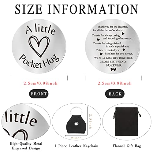 Pocket Hug Token Long Distance Relationship Keepsake Stainless Steel Double Sided Inspirational Gift With Pu Leather Keychain (Thank You Friends) #TOP1