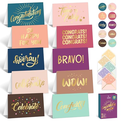 La Mejor Selección de Tarjetas de felicitación los más recomendados. 49 Decorably Paquete de 50 tarjetas de felicitación a granel de 6 x 4 pulgadas, con sobres y pegatinas, 10 diseños elegantes de tarjetas de felicitación a granel, interior en...