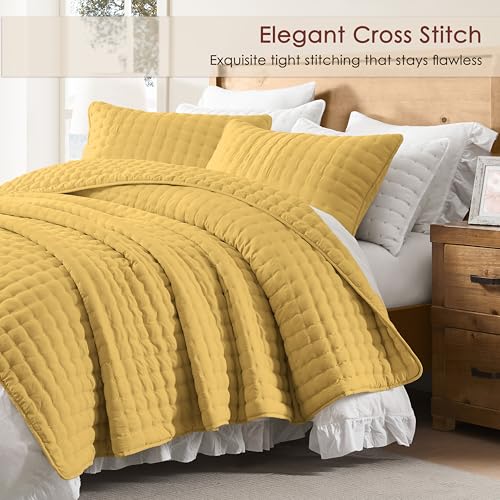 Image of WDCOZY Cloud Soft Quilt Set, King Size, Yellow, 3 Pieces 104x90 inches