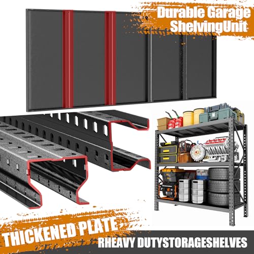 Image of Heavy Duty Metal Garage Shelving Unit, 3-Tier Adjustable Storage Shelves, 3000LBS for Garage & Basement, Kitchen and Pantry Industrial Steel Rack, Ideal for Tool Organization & Storage, Black, 67 inchW