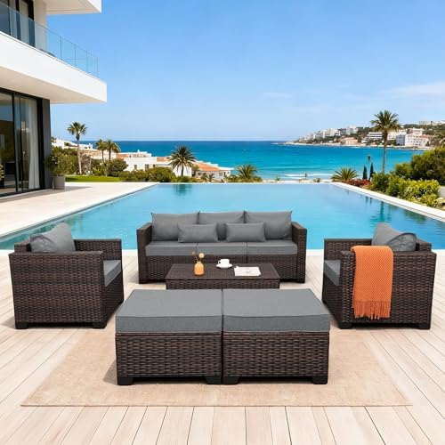 Wicker Patio Furniture Set 6 Pieces Outdoor Furniture Chairs and ...