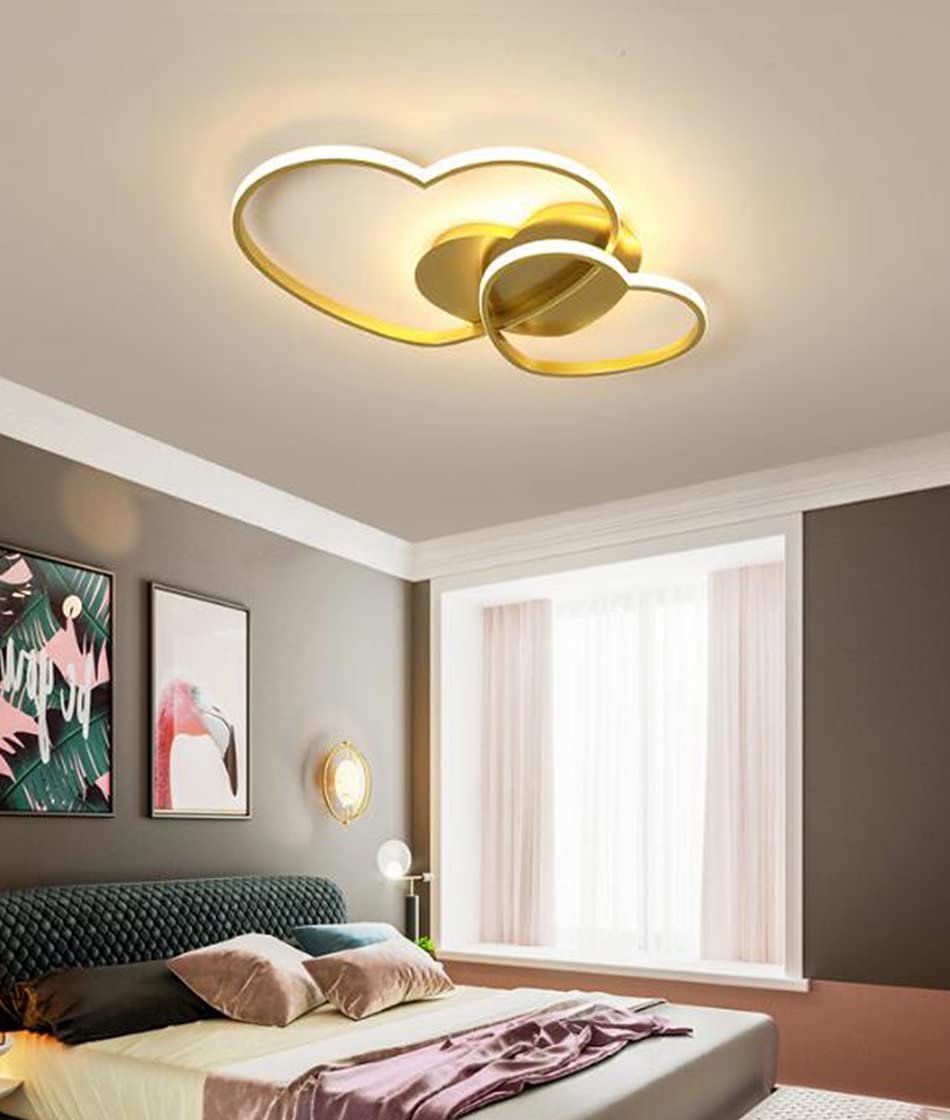 LED Lampada Da Soffitto Dimmerabile Plafoniera Forma Di Cuore Lampada Da Soggiorno Moderna Con Telecomando Metallo Lampadario Per Camera Dei Bambini Ragazzi Ragazze Cameretta Cucina,Oro,50cm