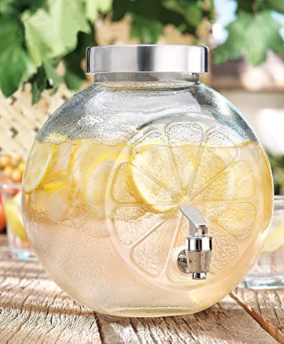 Image of Bellemax 3 LTR Glass Beverage Mosambi Shaped Dispenser with Tap, Drink Dispensers for Beer, Water, Cocktails, Detox Drinks & More Perfect for Parties,Bars,Restaurants,Decoration,Daily Use (BX-08)