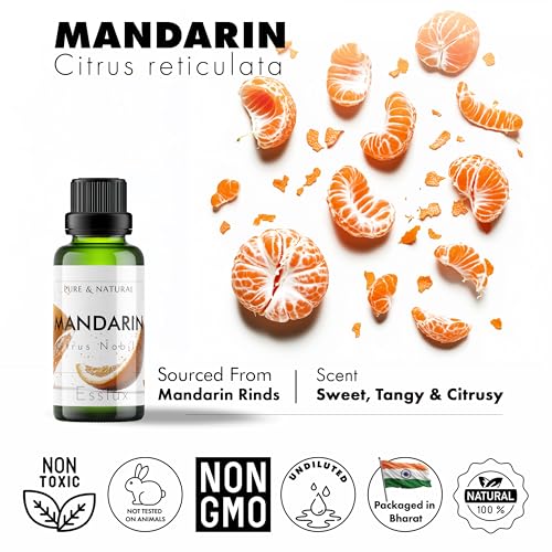 Image of Esslux Mandarin Essential Oil | 100% Pure Natural Oil for Diffuser & Aromatherapy | Ideal for Skin Care, Soap Making, Candles & Perfume | Fresh, Citrusy Scent for a Revitalizing Experience, 60 ML