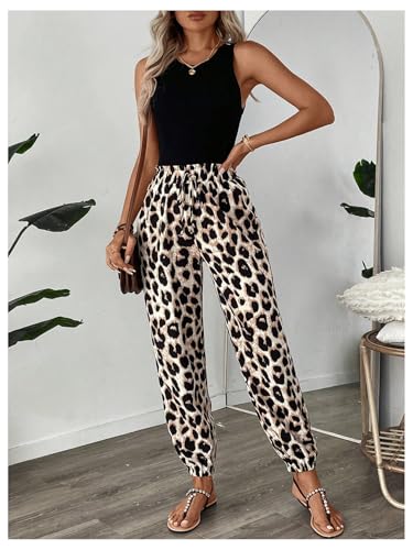 Floerns Women's Y2k Cheetah Pants Tie Front High Waist Leopard Going Out Jogger Trousers4