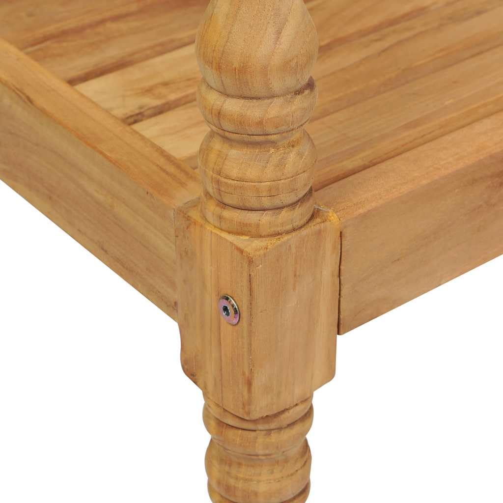 Batavia Banco de jardín de 120 cm, banco de madera maciza de teca con cojín de cuadros grises, resistente a la intemperie y duradero